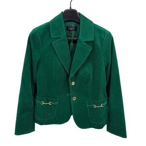 Talbots Petites Green Corduroy Gold Horsebit Buttons Blazer Jacket Womens 8P